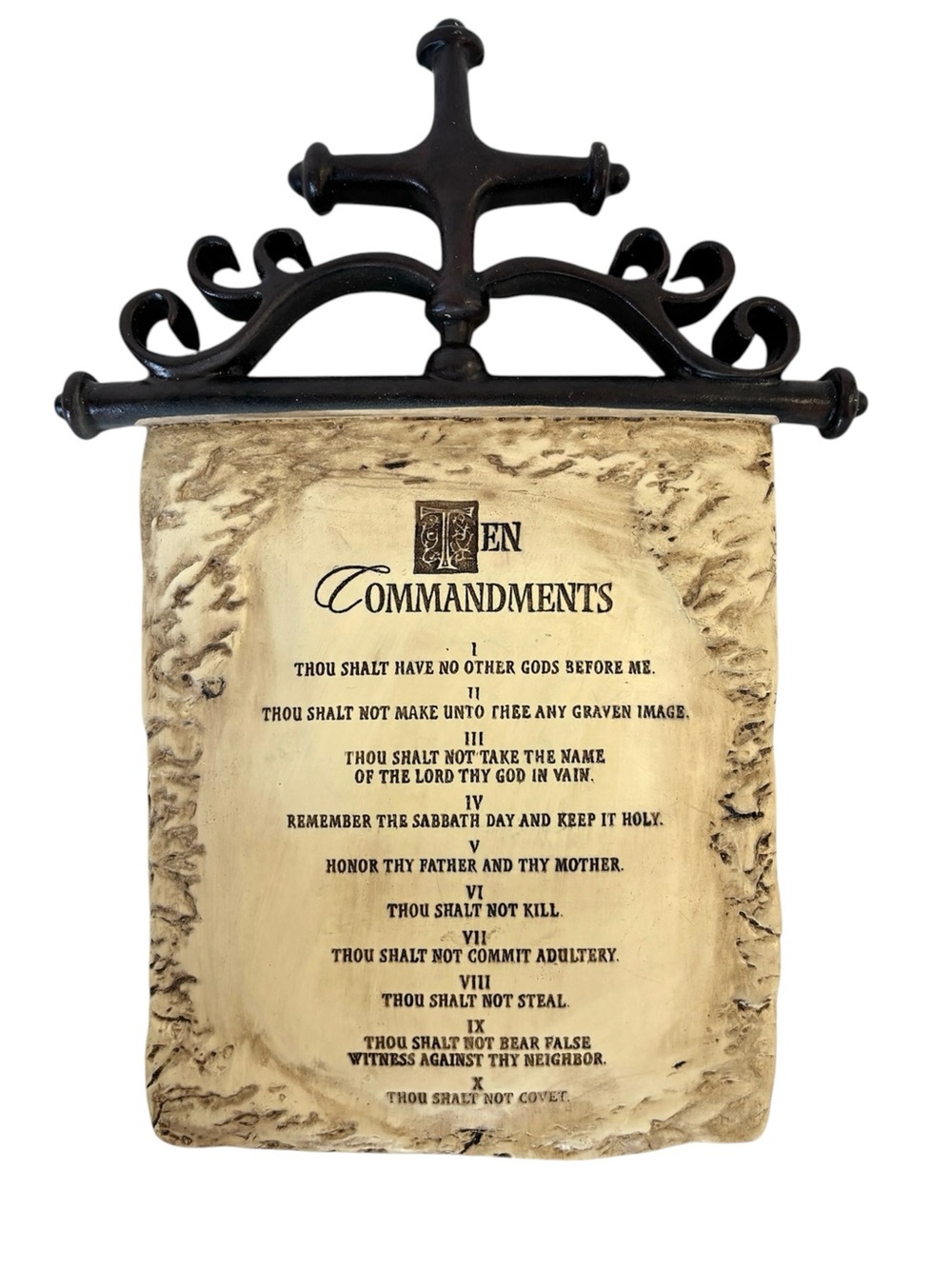 Ten Commandments Wall Art Plaque Scroll Cross Quote Bible Religious Faith Gift